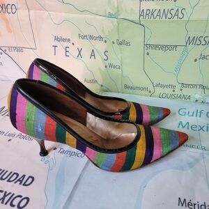 Vintage 1950s Heels Shoes Hemphill Wells Colorful Striped Women's Size 7B Pumps